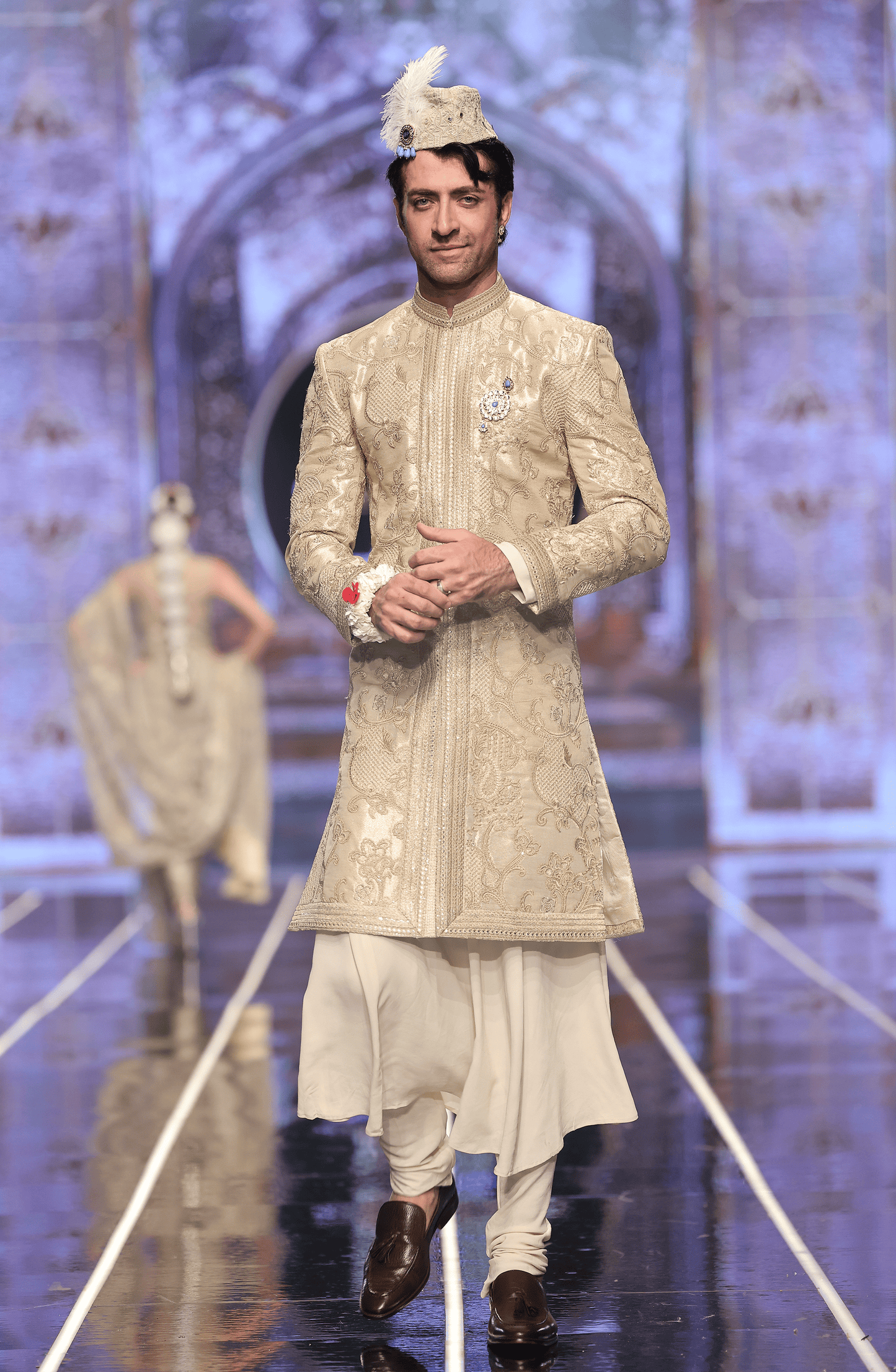 HSY | BCW-M01 - Tissue Sherwani Paired With Anarkali & Churidaar