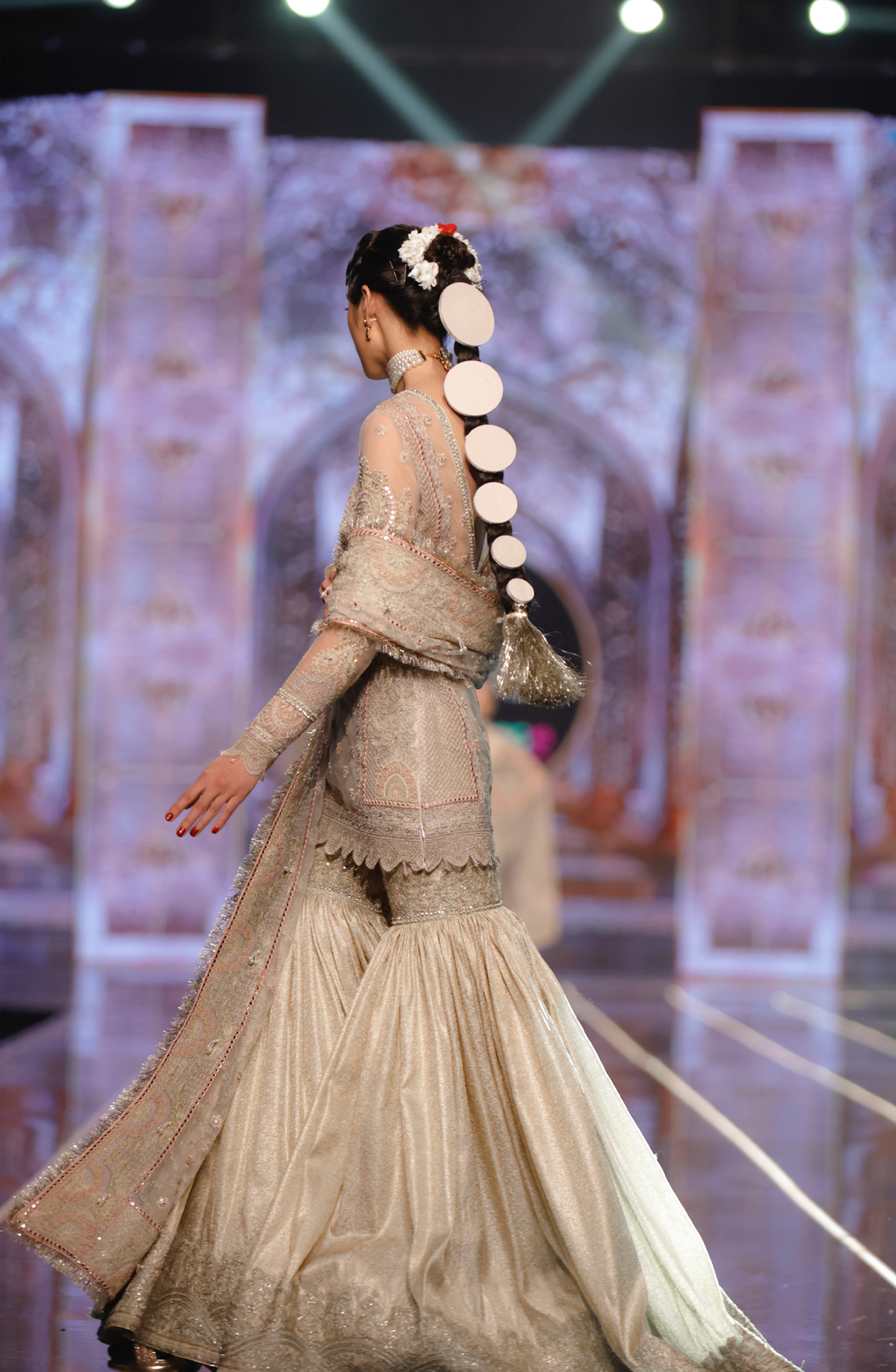 HSY | BCW-05 - Fitted Net Shirt With Jamawar Gharara