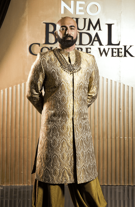 BCW-M04 - Jamawar Sherwani With Silk Triangle Pants & Kurta