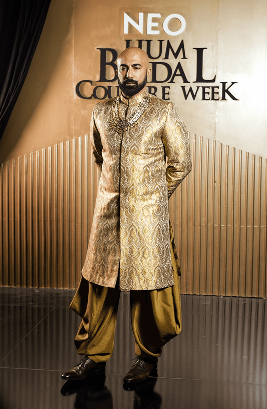 BCW-M04 - Jamawar Sherwani With Silk Triangle Pants & Kurta