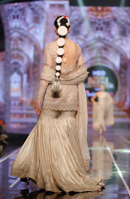 HSY | BCW-05 - Fitted Net Shirt With Jamawar Gharara