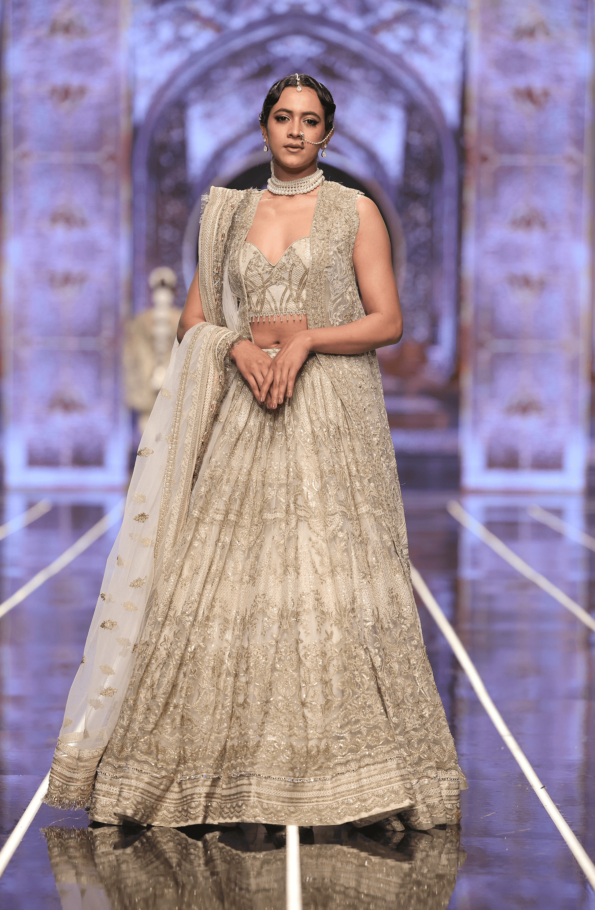 HSY | BCW-01 - Net Lehenga Choli With Tabard