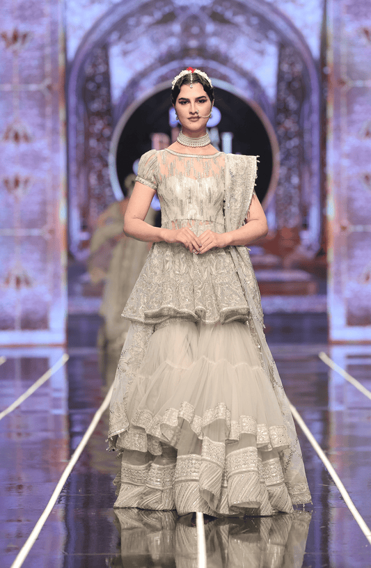 HSY | BCW-04 - Peplum Top With Tiered Gharara