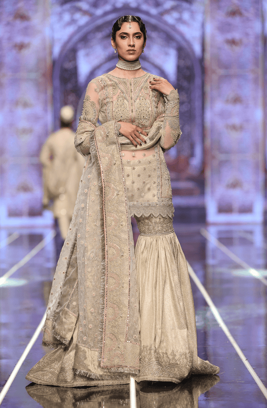 BCW-05 - Fitted Net Shirt With Jamawar Gharara