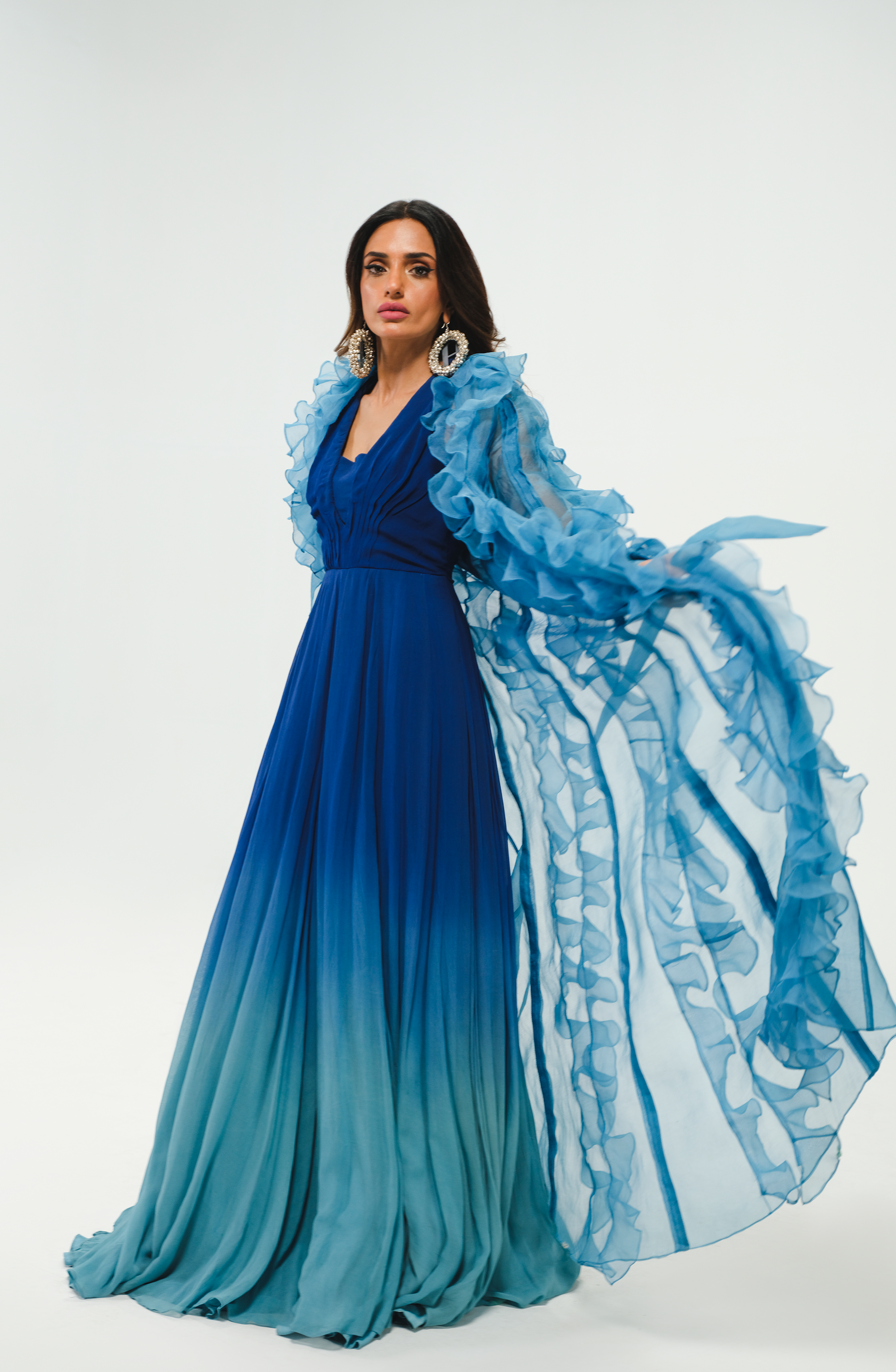 HSY | TIFI001 - Azure Blue Jacket and Gown Ensemble